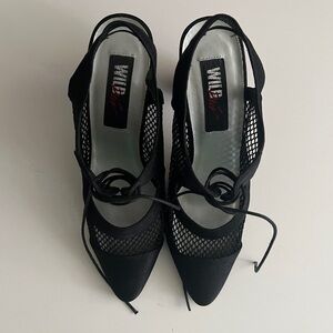 Black Netted Tie-Front Heels – Size 7.5